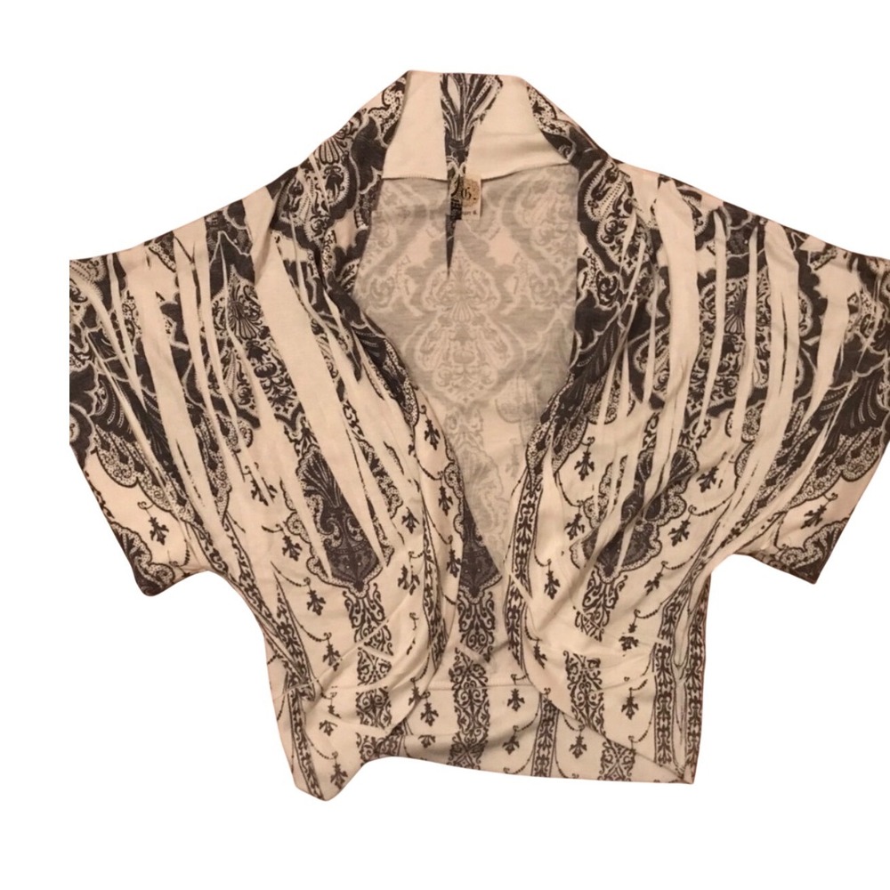 Ginger G Womens Black White Damask Baroque Open Front Shrug Cardigan‎ Crop Top